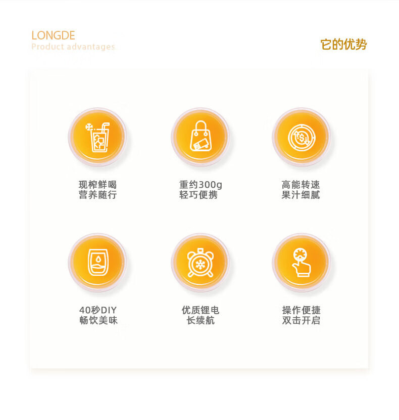  【上海邮政】 龙的/Longde 便携式充电果汁杯LD-GZ35C