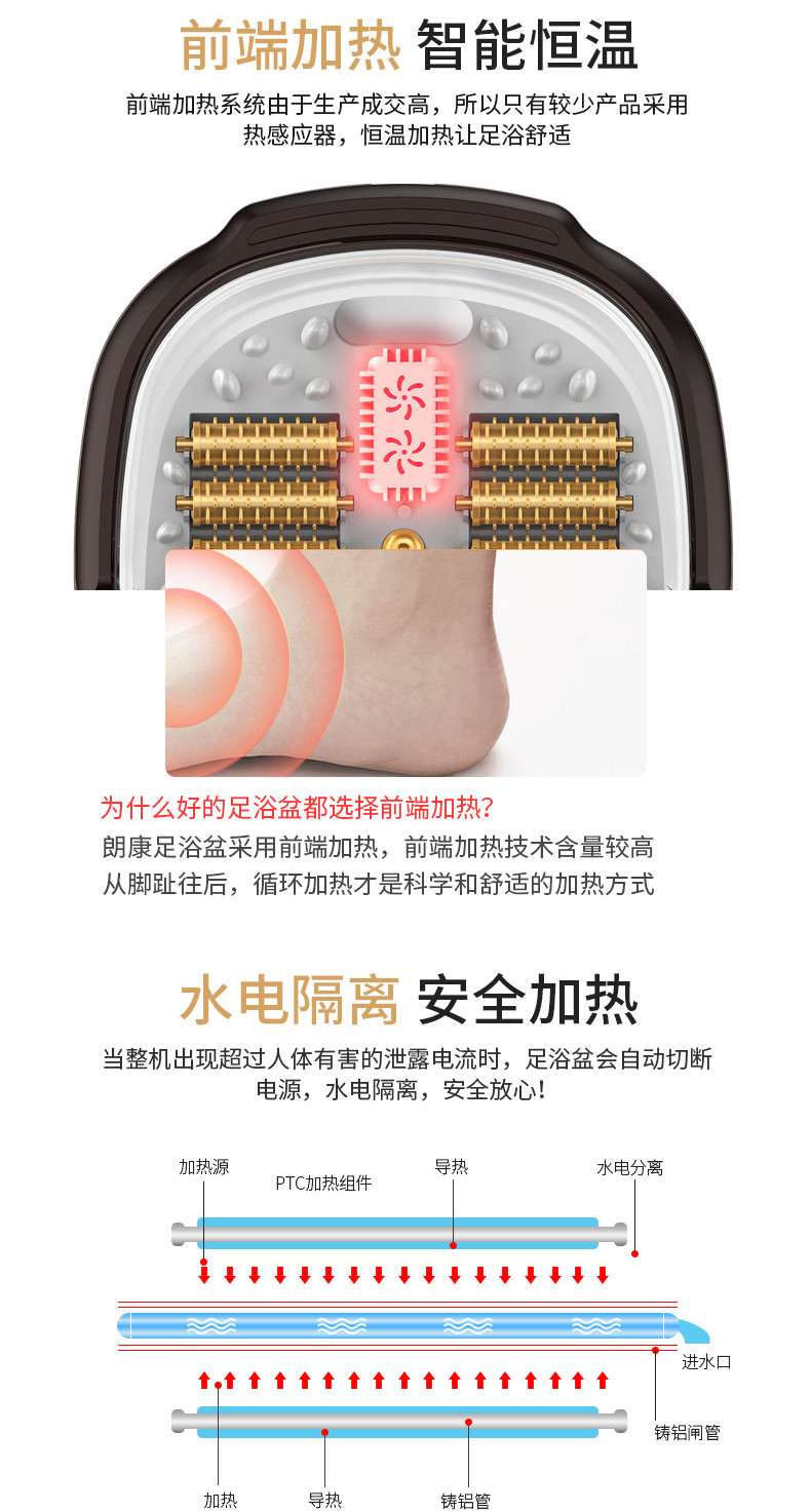 创悦 朗康 12滚轮按摩足浴盆 熏蒸版 LK-8905 白色/咖啡色