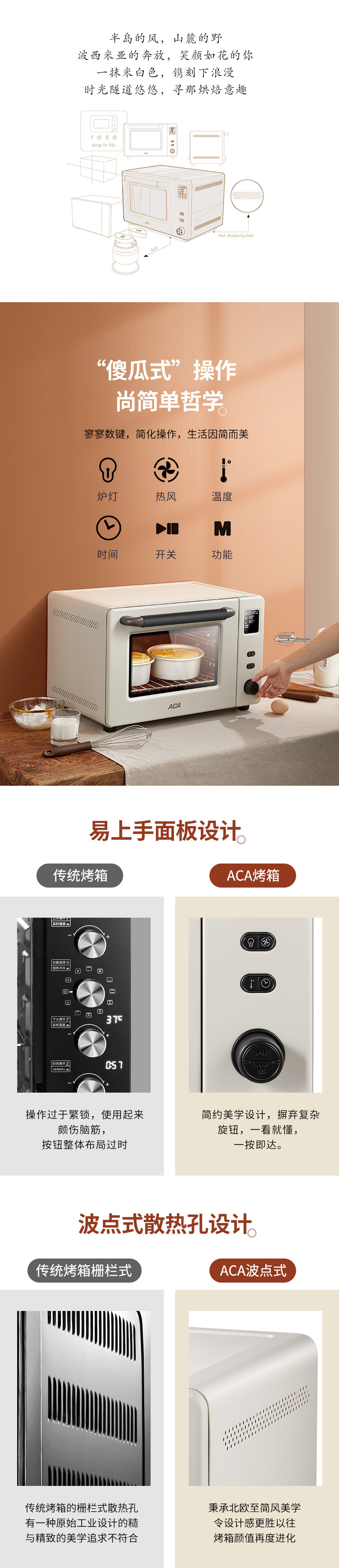 ACA 北美电器 电烤箱家用台式多功能烘焙40升独立控温低温发酵 E45S