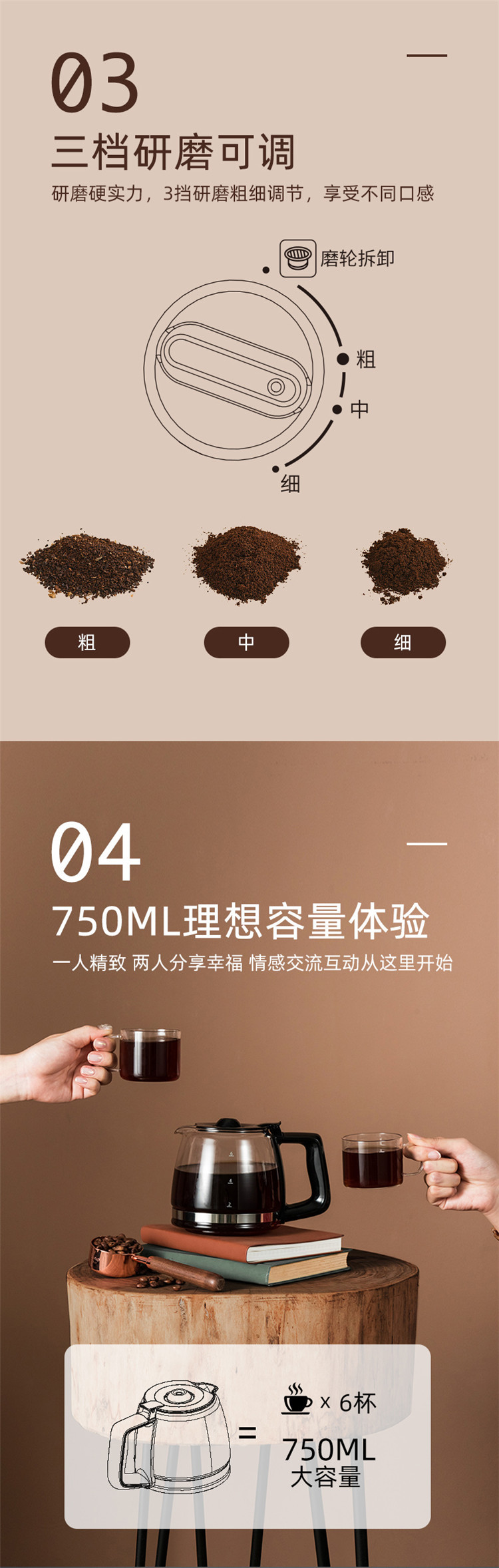 北美电器/ACA 磨豆咖啡机 AC-DA075A 美式滴漏家用全自动研磨 粉豆两用