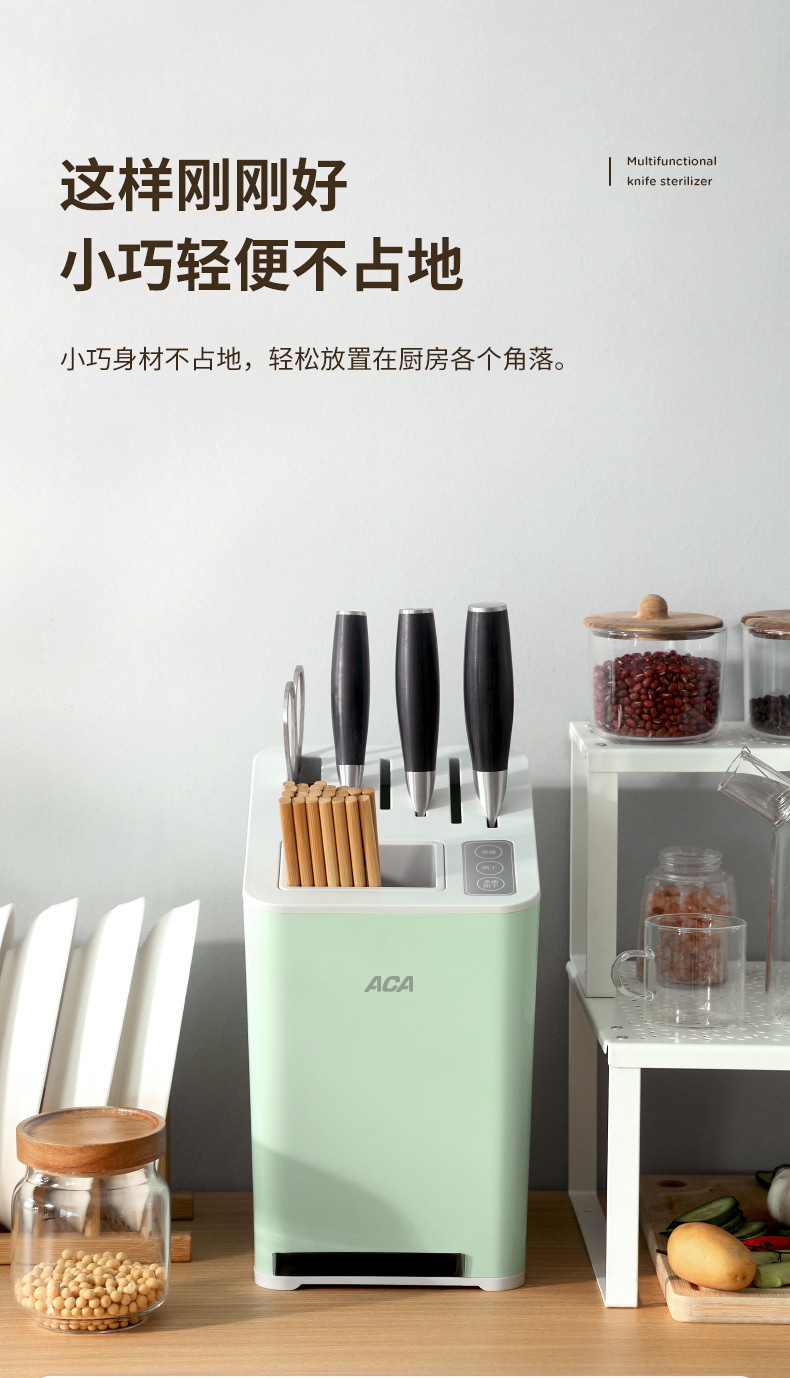 ACA 北美电器 筷子刀具消毒架 家用清洁机紫外线筷子刀具杀菌器 烘干器智能消毒刀筷架AD-DT01