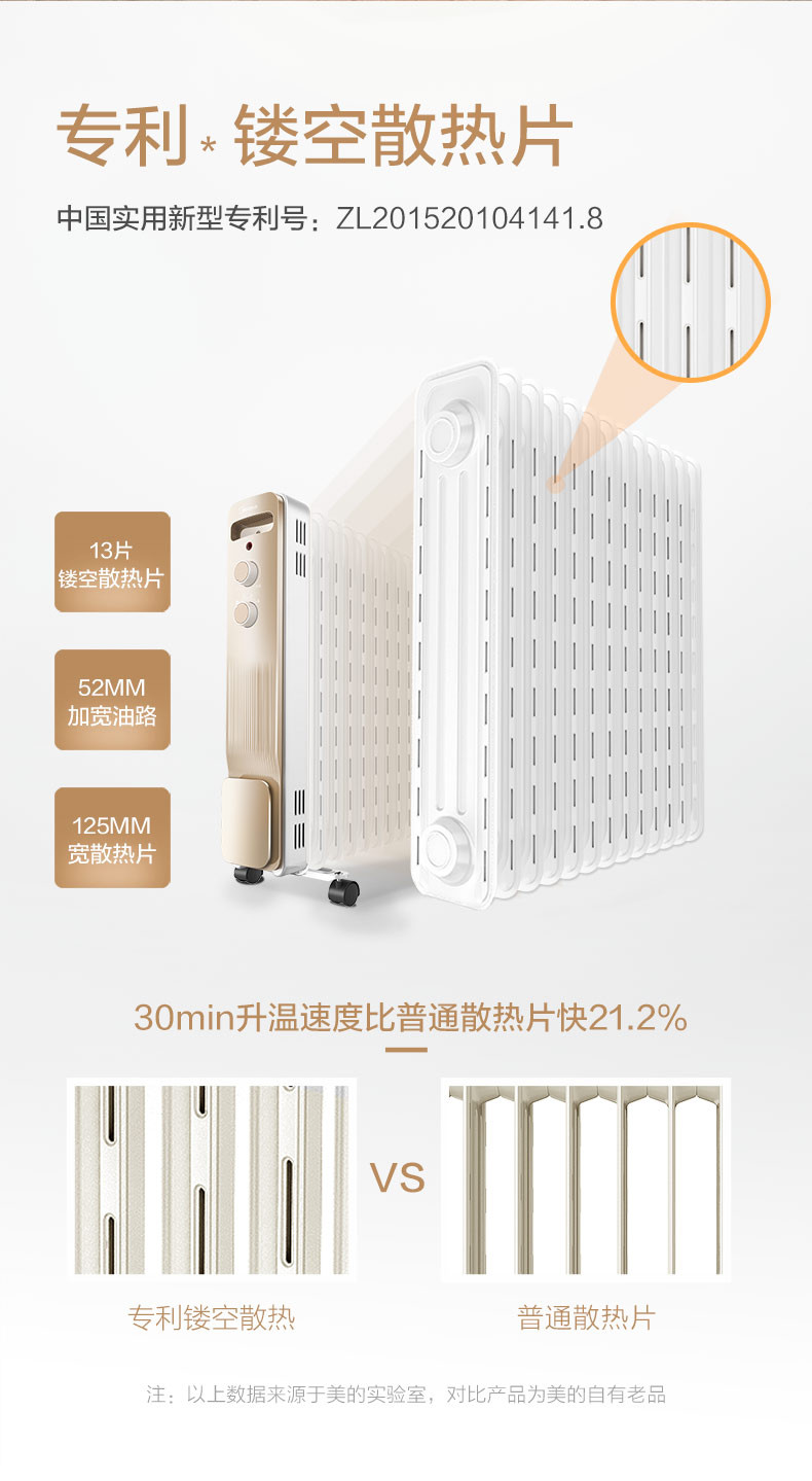 美的/MIDEA  取暖器 油汀电暖器 家用13片电暖气电热暖风机电油汀 NY2213-18GW