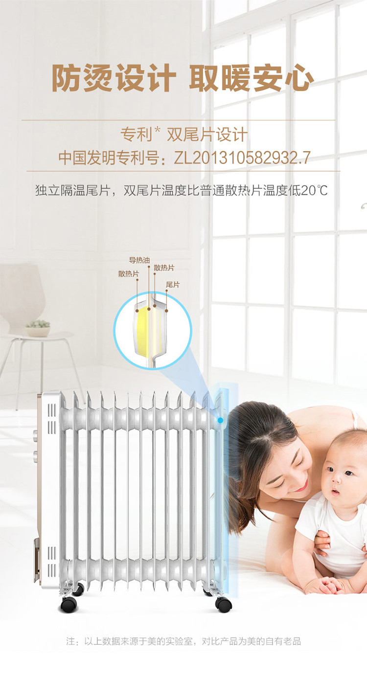 美的/MIDEA  取暖器 油汀电暖器 家用13片电暖气电热暖风机电油汀 NY2213-18GW