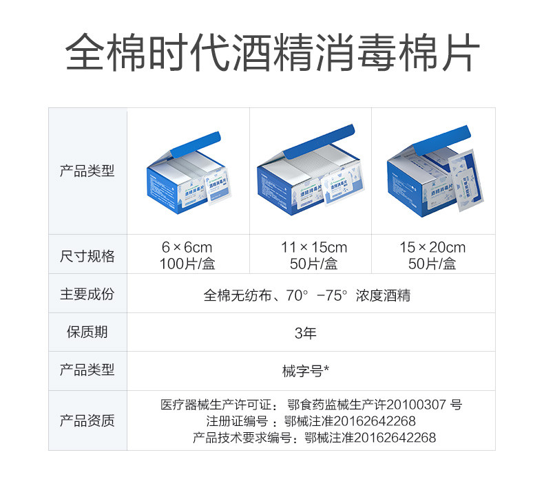 全棉时代 一次性酒精棉片手机餐具婴儿用具消毒杀菌旅行便携装 6cm*6cm 100片/盒*6盒