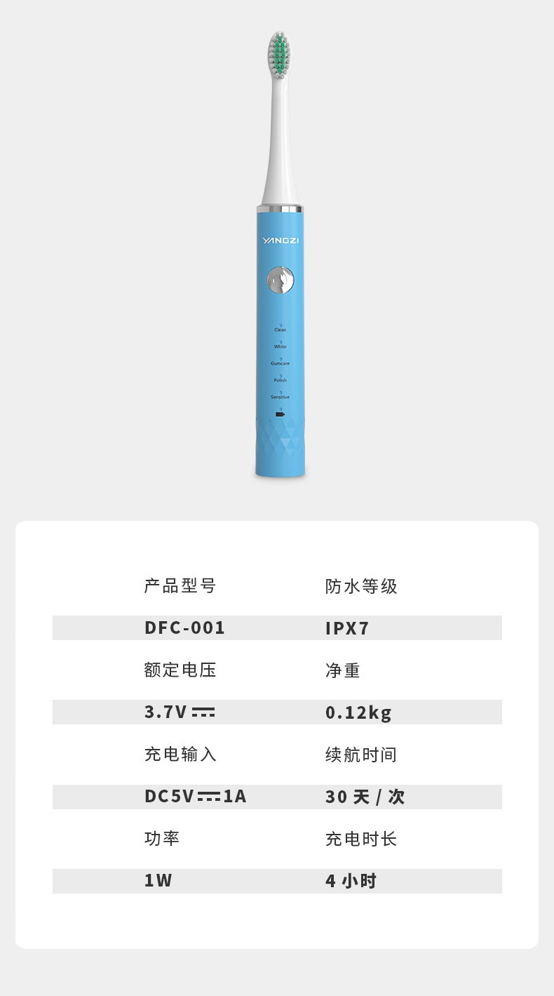 扬子(YANGZI) 电动牙刷（充电款）蓝色  DFC-001