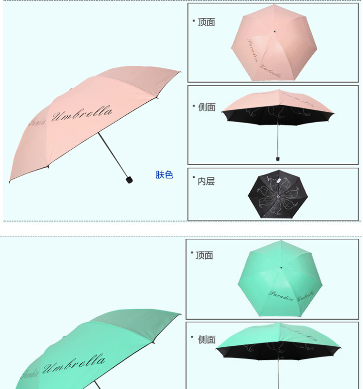 天堂伞 三折彩胶丝印晴雨伞54cm*7骨 31020E