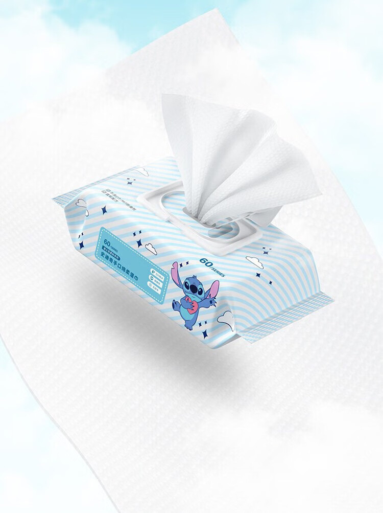 迪士尼/DISNEY 手口清洁湿巾纸巾 60抽 带盖抽取量贩装
