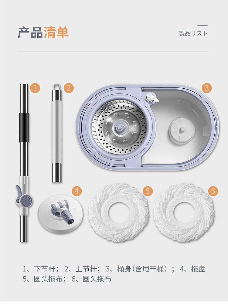 家杰Jj 手洗旋转拖把 可分离式干湿两用拖布墩布  JJ-A10