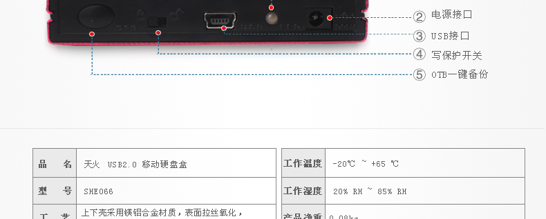 SSK飚王 天火SHE066 2.5寸USB2.0移动硬盘盒 支持笔记本硬盘 SATA串口