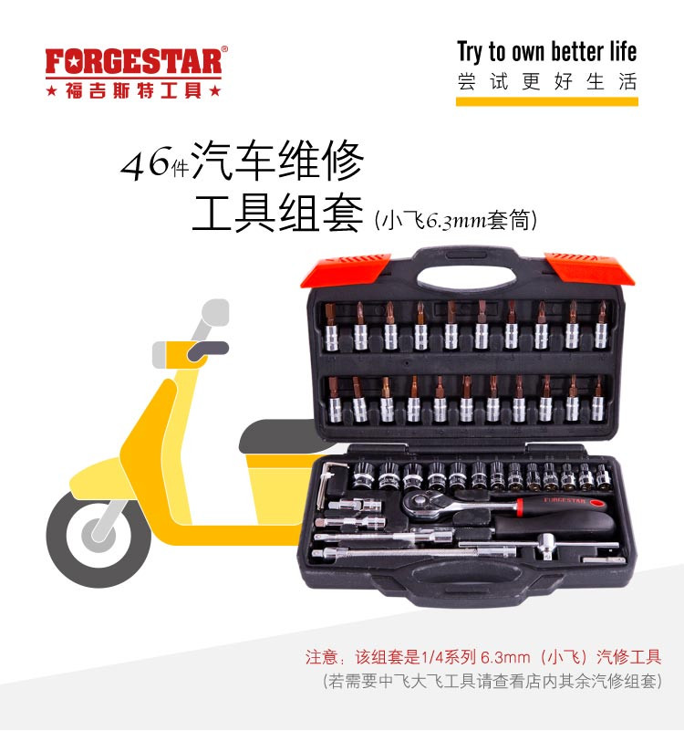 福吉斯特(Forgestar) 46件6.3mm系列公制套筒组套 6012-46