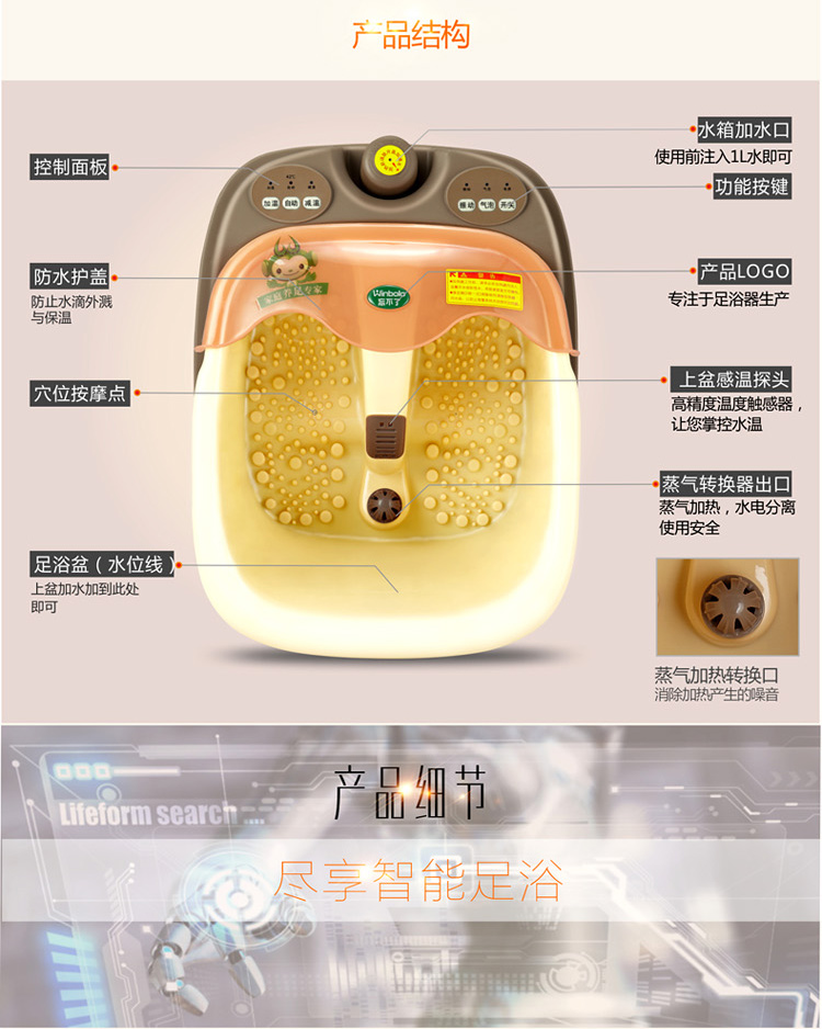 忘不了足浴盆分体式安全足浴器泡脚盆浴足盆足疗盆自动按摩 FT-27