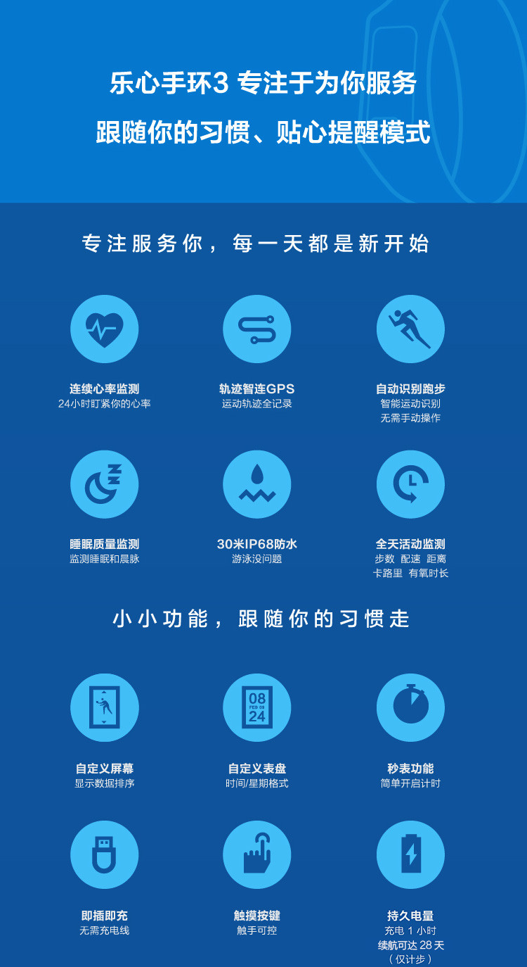 乐心（lifesense）乐心手环3 智能手环 心率手环 运动手环
