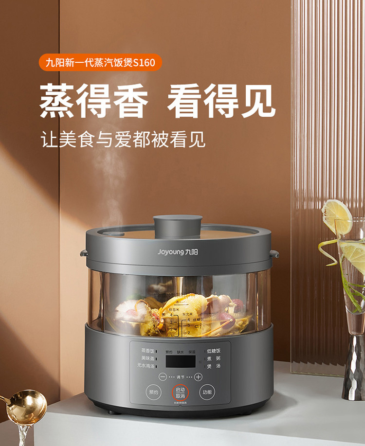 九阳/Joyoung蒸汽低糖电饭煲3L多功能无涂层玻璃内胆F30S-S160