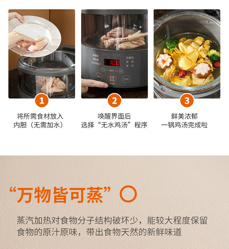 九阳/Joyoung蒸汽低糖电饭煲3L多功能无涂层玻璃内胆F30S-S160