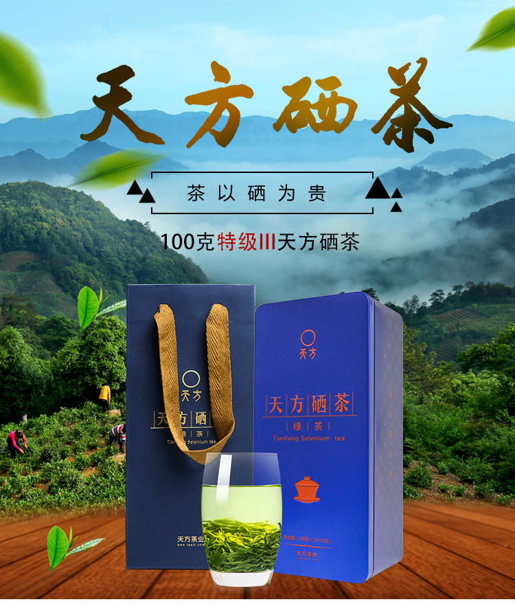 安徽天方茶叶100g特级天方硒茶特级高山绿茶商务礼盒装石台硒茶