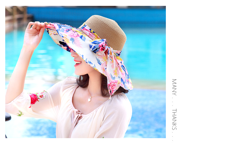 瑶行 帽子女士韩版潮可折叠夏天草帽太阳帽防紫外线遮阳帽沙滩帽防晒帽