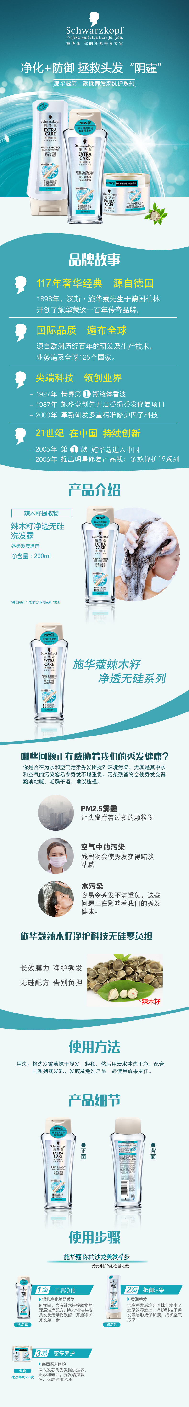 施华蔻辣木籽净透无硅洗发露200ml+润发乳500ml