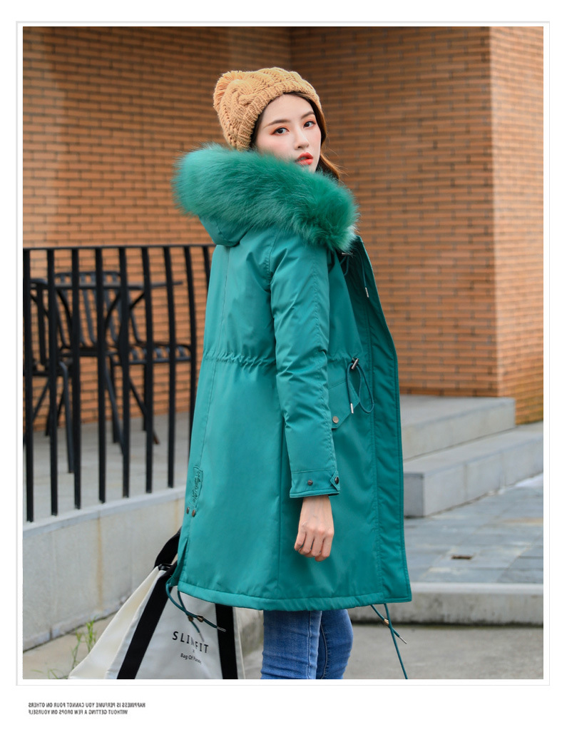 瑶行 2019冬季新款韩版大毛领中长款派克服女羊羔毛外套棉衣LD-G827