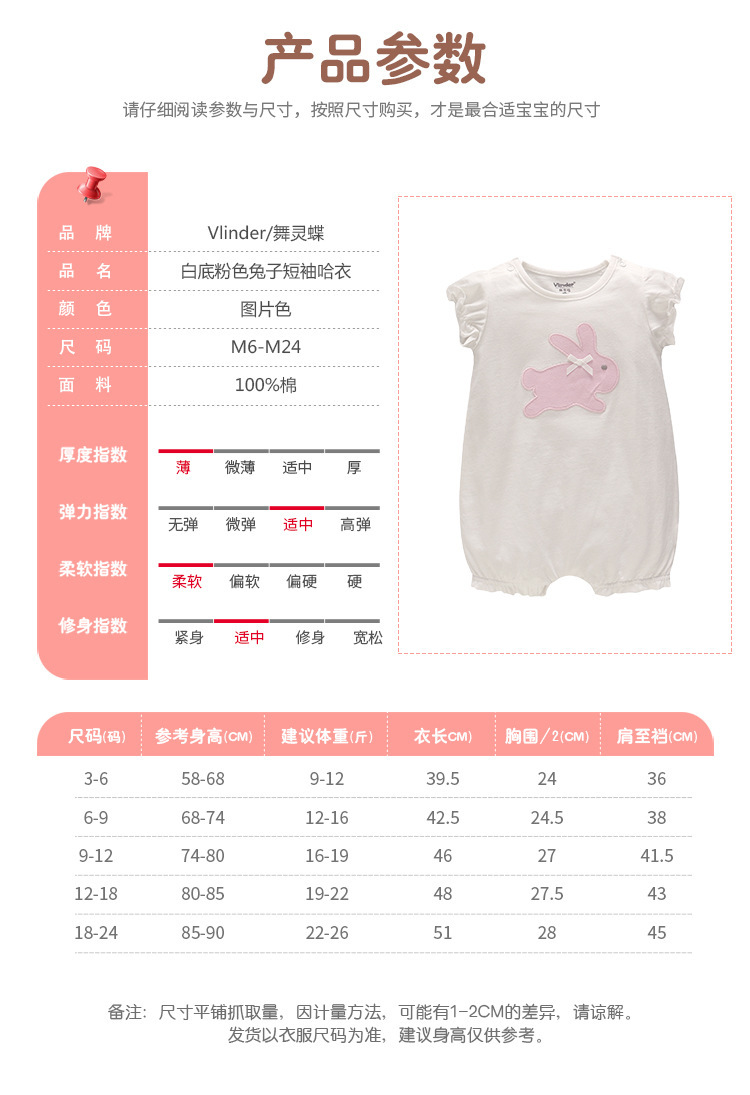 粉色兔子短袖哈衣夏季新款纯棉婴儿连体衣爬服舰店