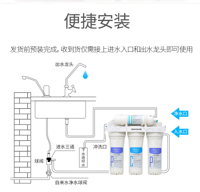 九阳JYW-HC-1283WU五级净水器家用直饮机自来水过滤器超滤膜净水机净化器