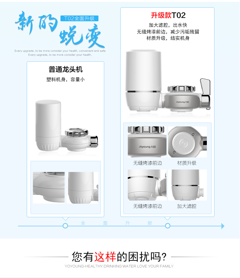 九阳JYW-T02净水器家用厨房自来水过滤活性炭净水机龙头净化器一机四芯