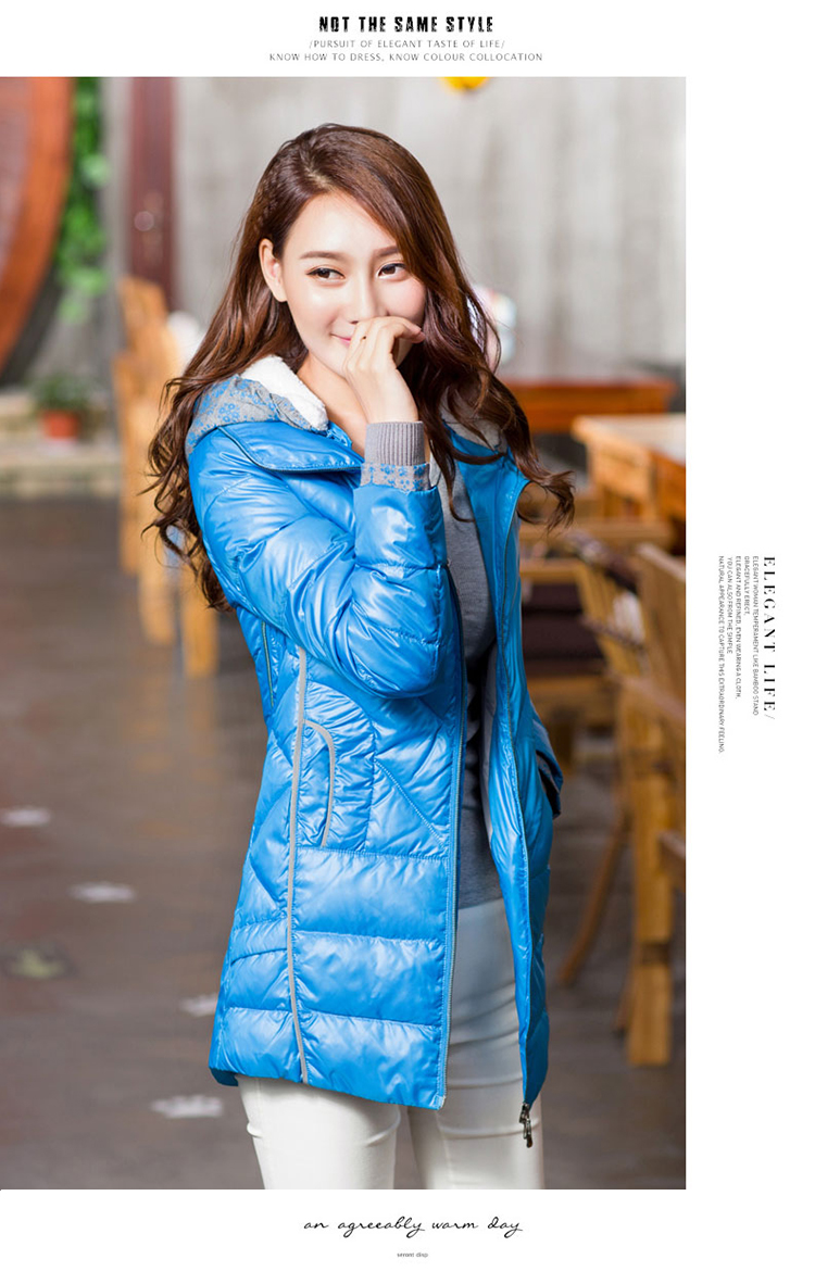 俞兆林冬季新款修身女式连帽中长款加厚保暖羽绒服外套S1226