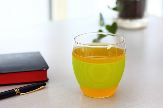 炫彩情侣杯 五彩硅胶套杯 花草茶杯 耐热玻璃杯 绿色