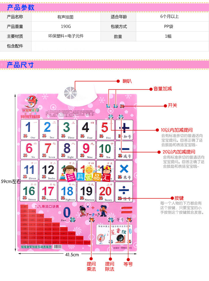 早教有声挂图 电子认知凹凸立体发声音乐挂图 启蒙宝宝电子挂图 认数认知1-100款