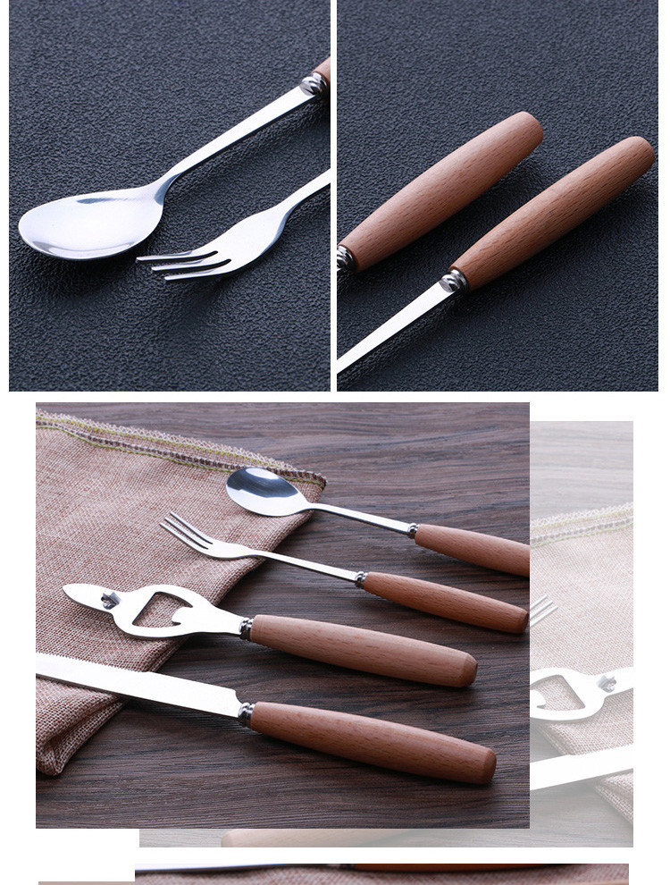 木柄餐具便携套装 牛排刀叉勺三件套 不锈钢勺子筷子四件套 刀叉勺筷四件套