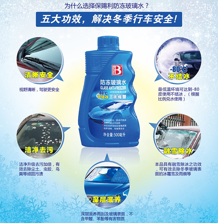 保赐利 防冻玻璃水 雨刷精 汽车玻璃清洗剂 -80度不洁水 浓缩型