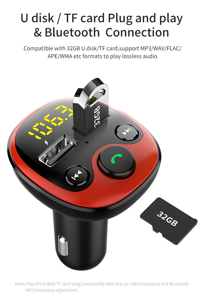 现代 车载蓝牙MP3播放器 音乐车充 蓝牙免提 语音导航 电压检测 双USB Q3.0快速充电