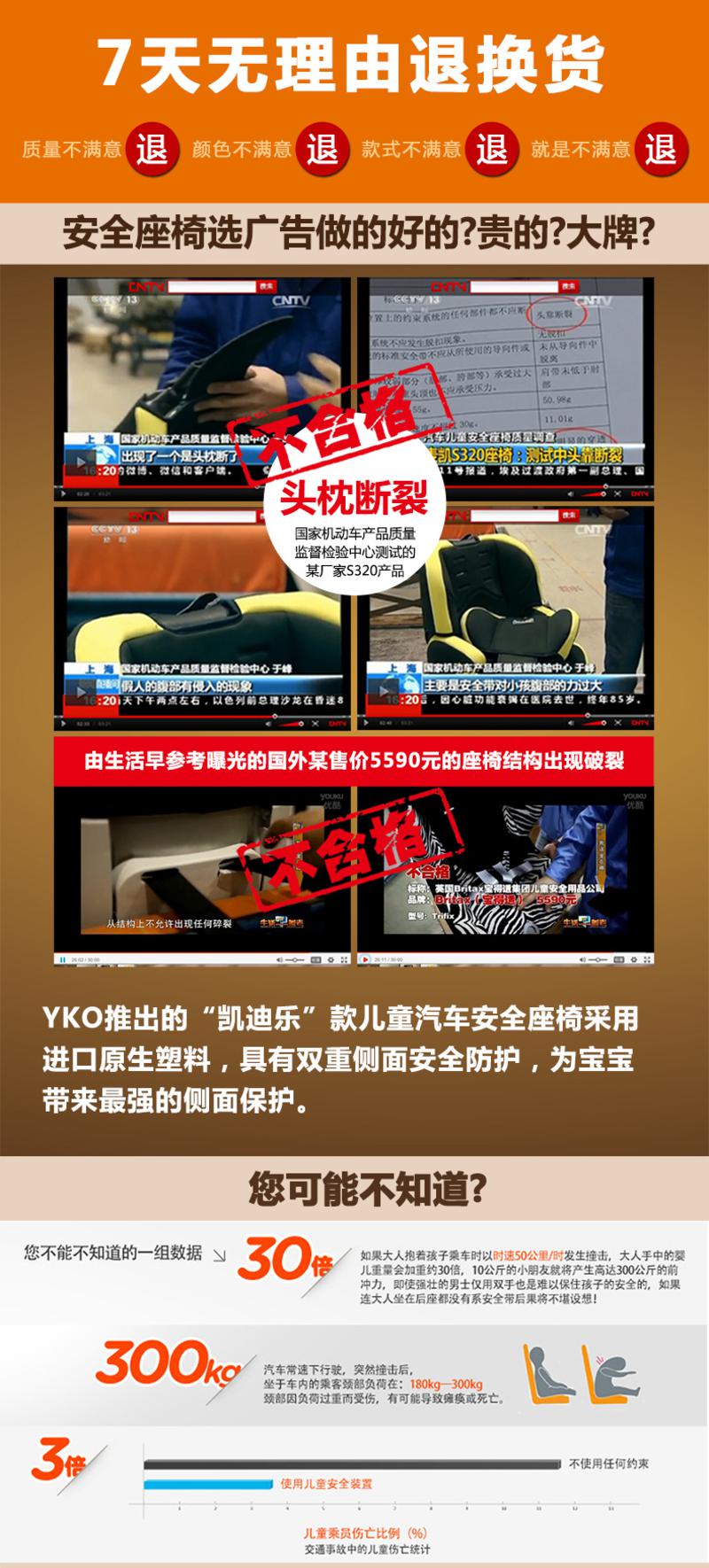 清仓yko儿童汽车安全座椅ECE认证 宝宝坐椅 婴儿车载座椅9个月-12岁