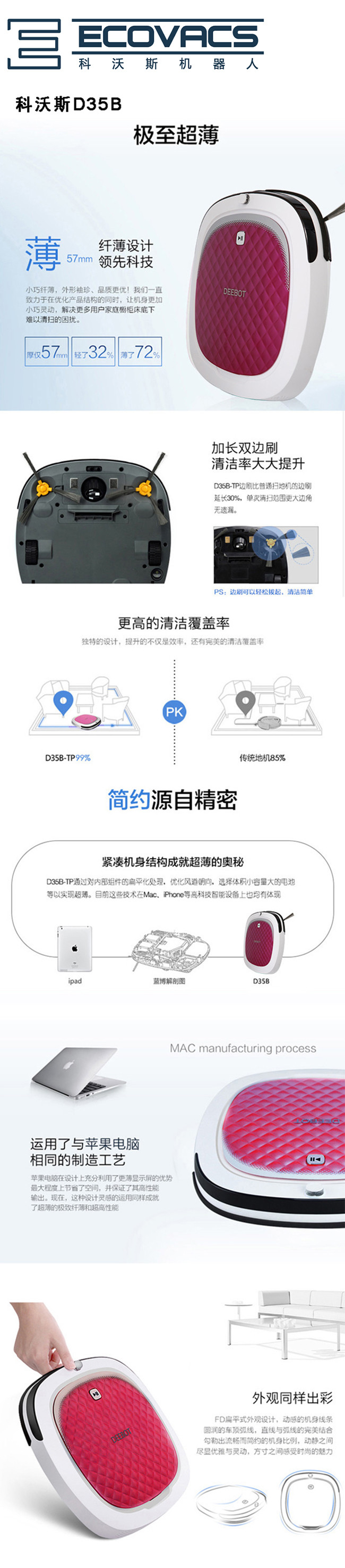 科沃斯（Ecovacs） 扫地机器人智能规划自动吸尘器家用拖地机器人地宝D35B