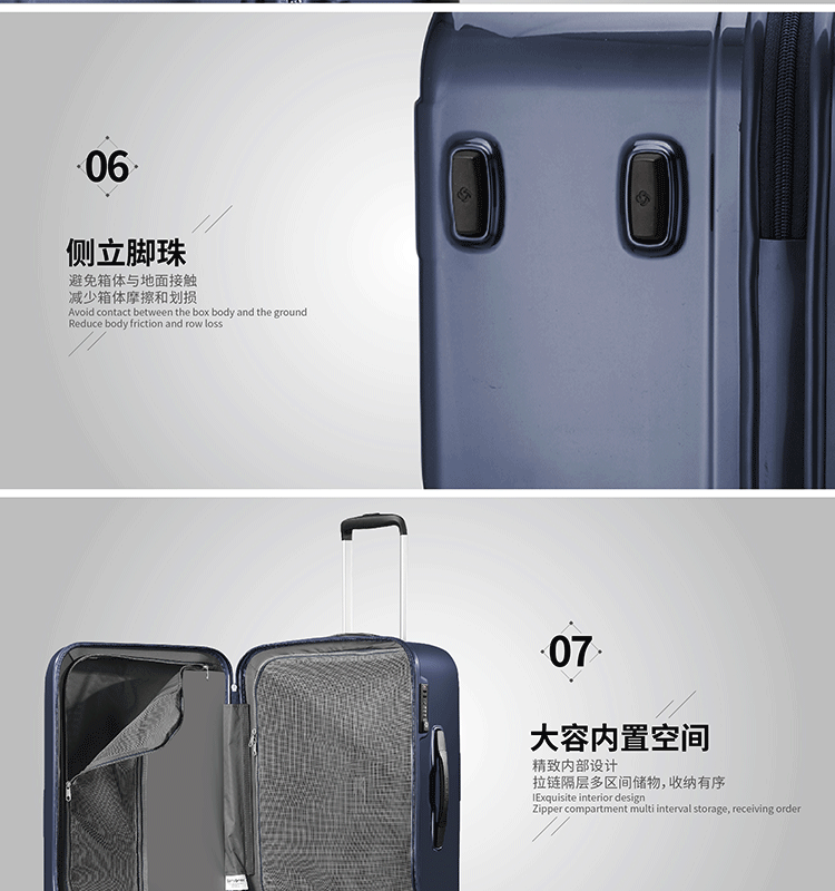 Samsonite/新秀丽万向轮商务拉杆箱时尚几何亮面行李箱可登机密码锁旅行箱I60深蓝色24寸