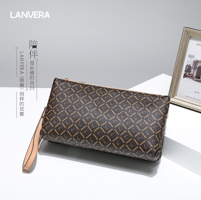 lanvera 包包新款女包欧美时尚花纹单肩斜挎包双层手拿包L5120-1