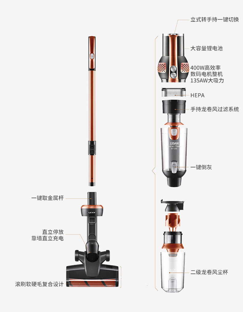 莱克高端吸尘器家用无线立式充电 大功率专利除螨车载吸尘器60分钟续航M10S