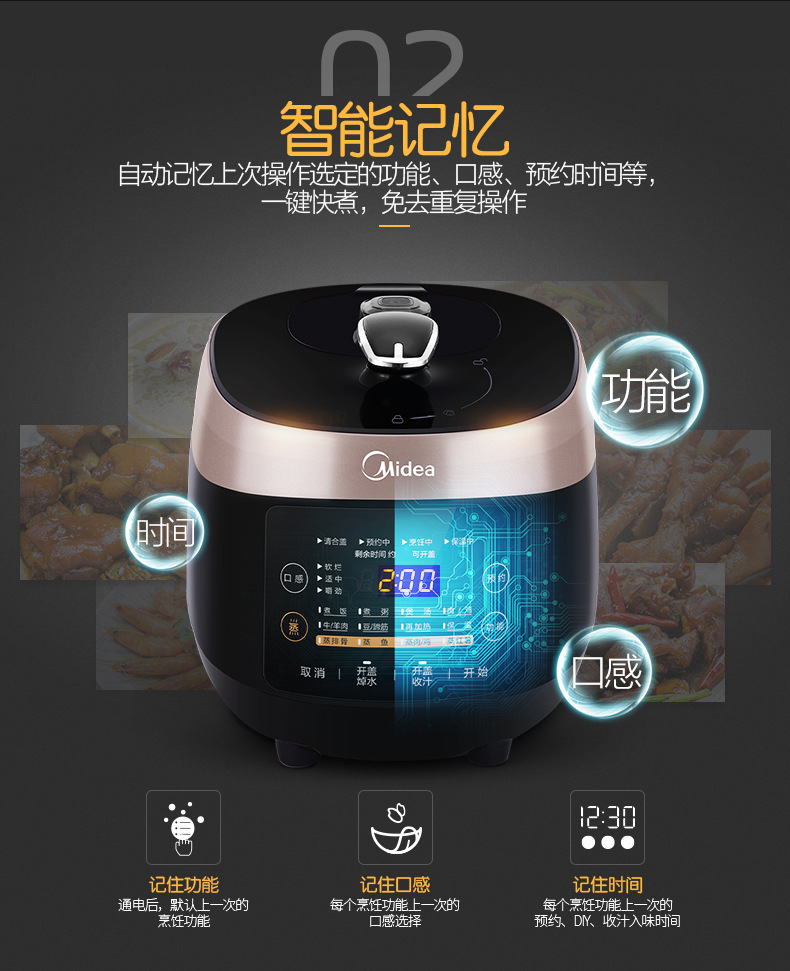 Midea/美的 WQS50F3电压力锅正品智能预约家用双胆高压锅饭煲5L