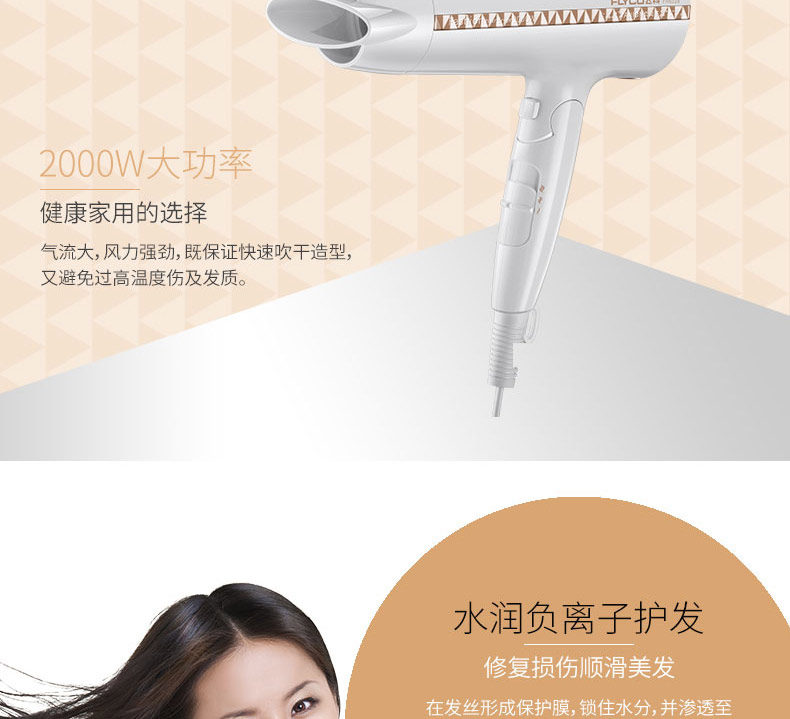 飞科/FLYCO 大功率吹风机家用发廊电吹风负离子冷热风吹风筒FH6228正品