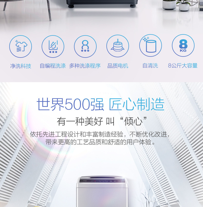 Midea/美的MB80V31 8KG公斤洗衣机全自动家用节能静音波轮大容量