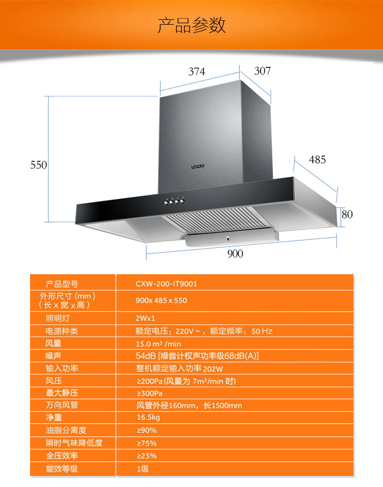 海尔Leader/统帅 CXW-200-IT9001厨房油烟大吸力顶吸式抽烟机家用