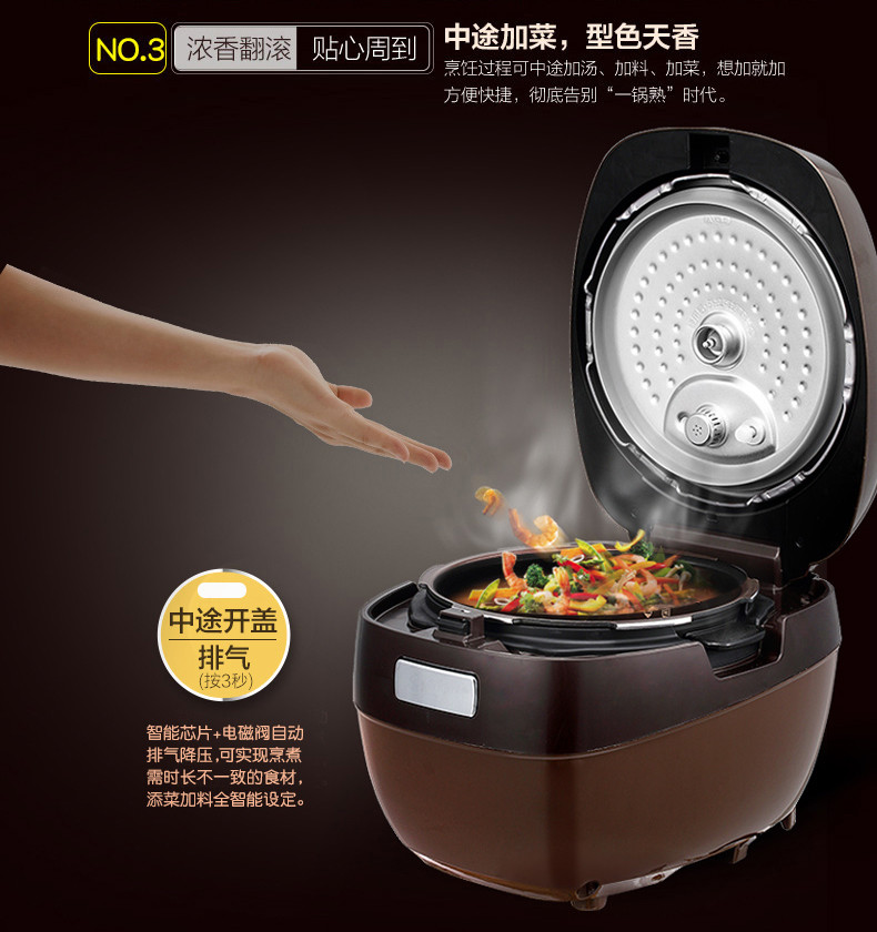 Midea/美的 MY-HT5076PA IH电压力锅智能高压锅饭煲5L双胆3人-6人