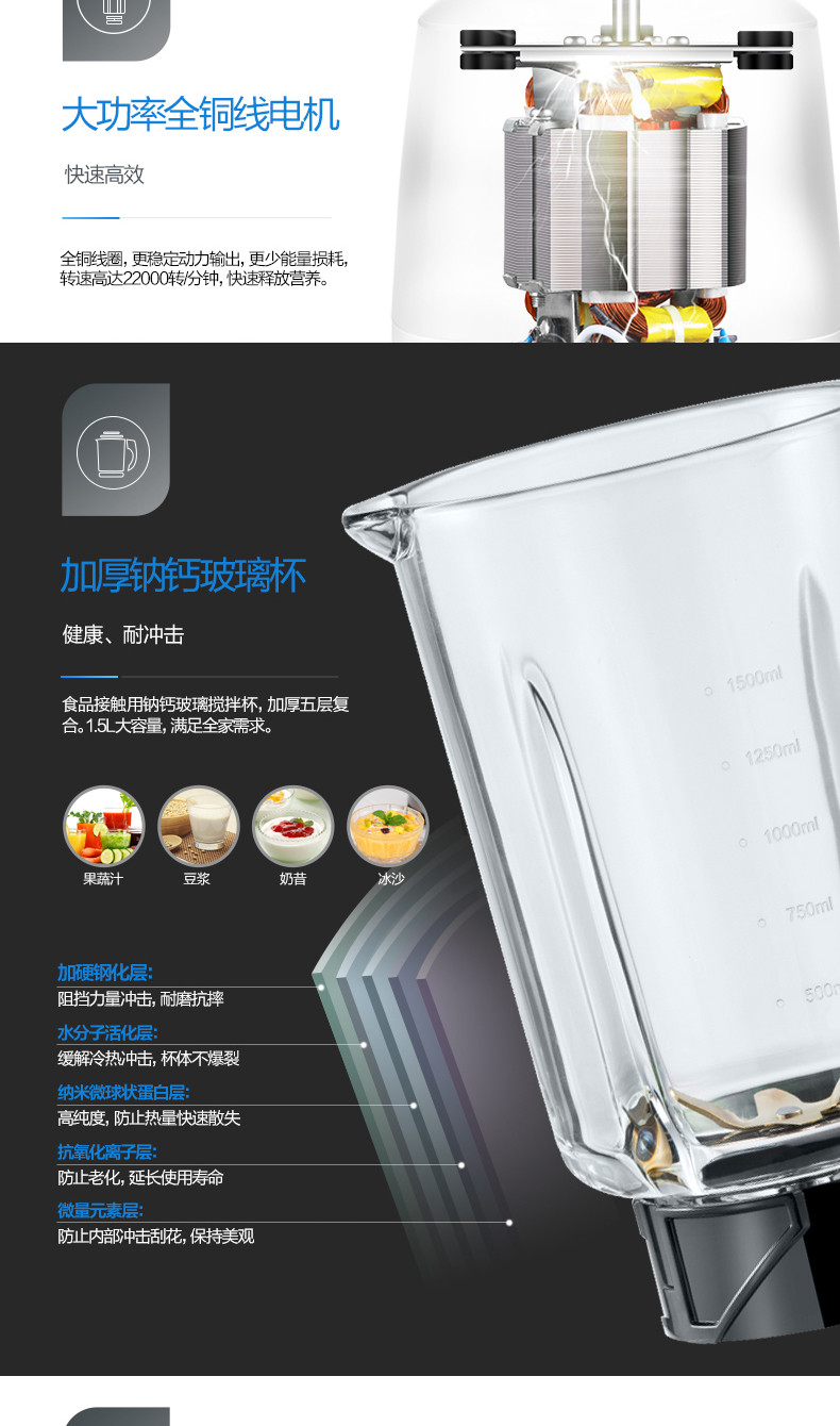 Midea/美的 MJ-BL80Y21破壁机料理机豆浆搅拌机果汁机