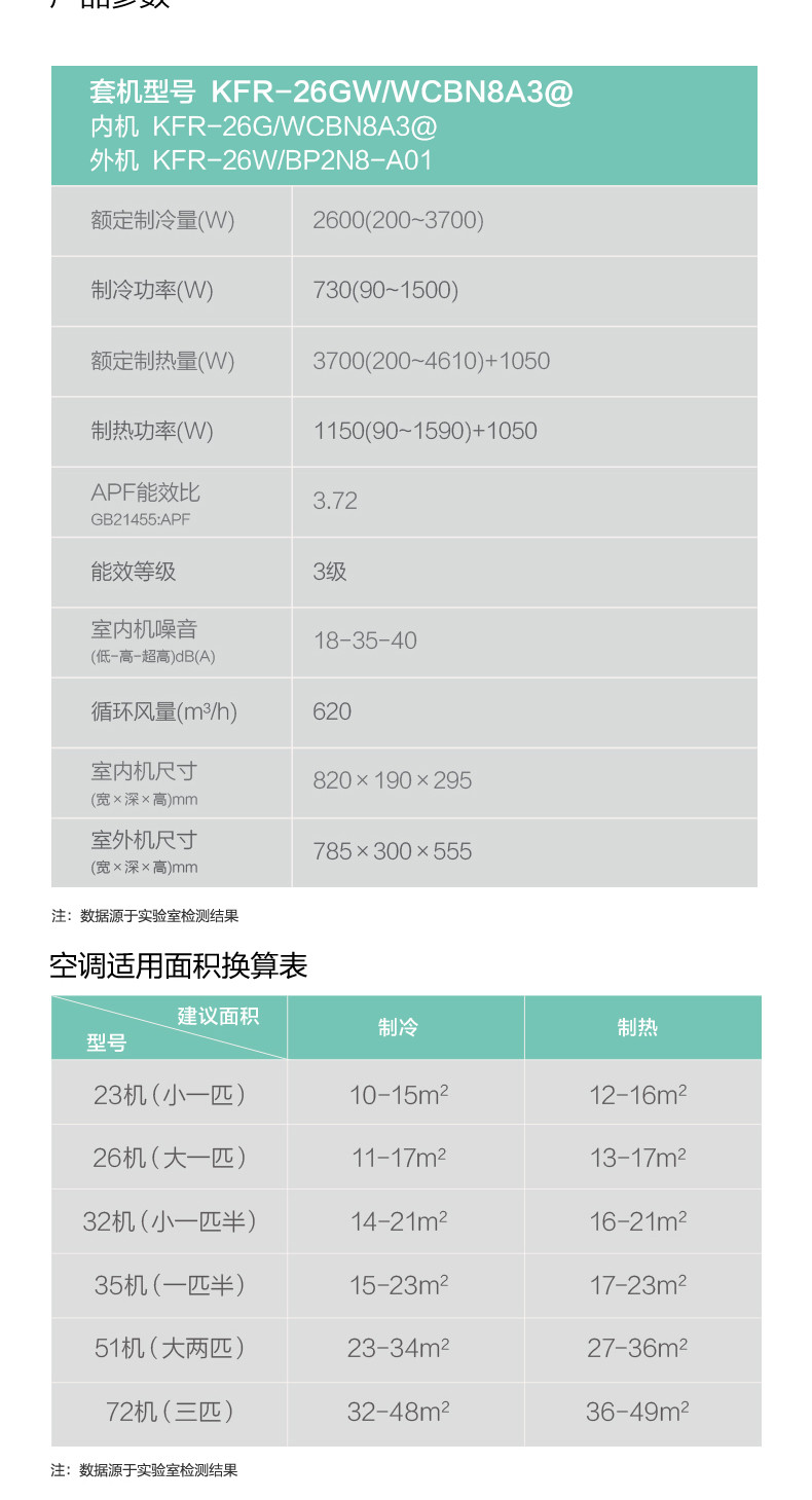 Midea/美的 KFR-26GW/WCBN8A3@ 大1匹变频壁挂式冷暖家用空调挂机