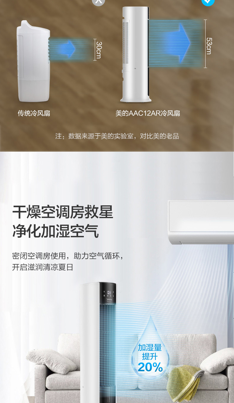 美的/MIDEA 空调扇AAC12AR 冷风扇家用冷风机立式移动制冷器遥控单冷静音