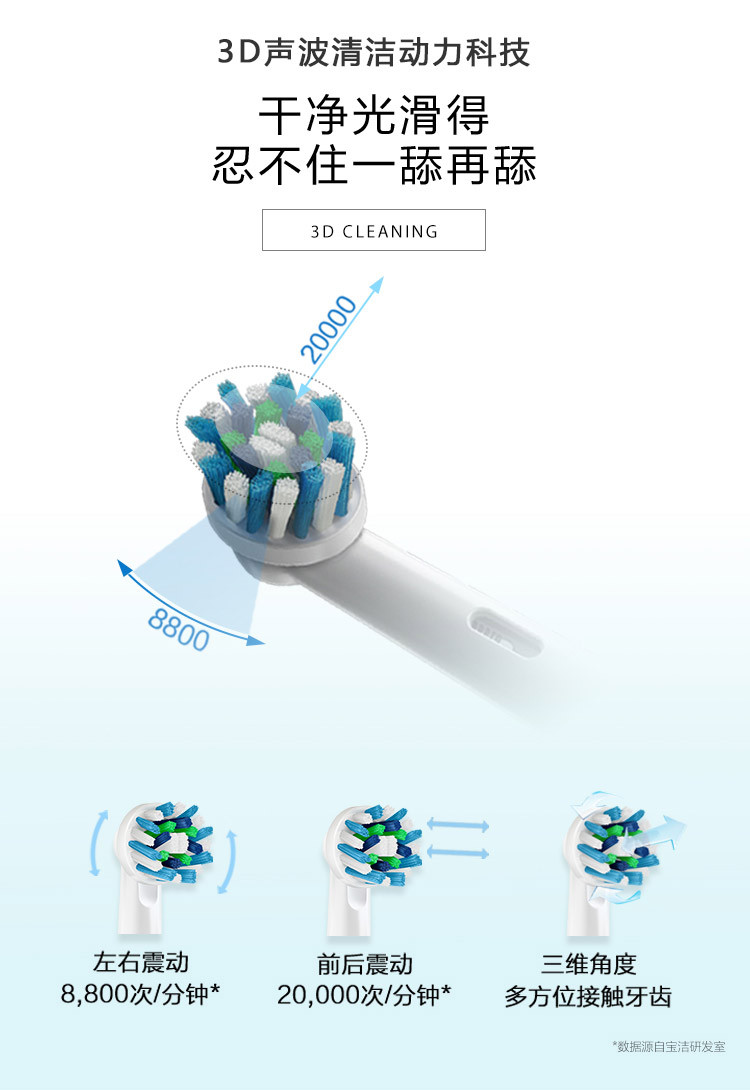 欧乐B 电动牙刷 3D声波震动成人充电式牙刷 口腔护理洁牙 D16两色可选