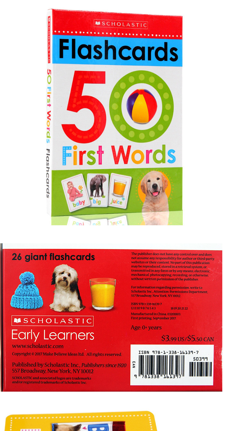Scholastic图书 学乐单词学习字卡 50 First Words 低幼启蒙早教 英文原版
