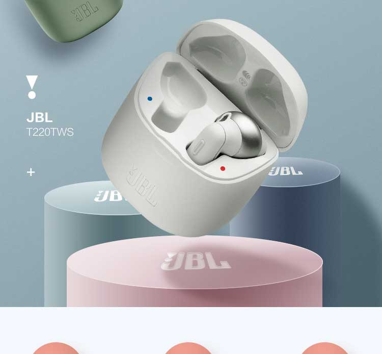 JBL  T220TWS 真无线蓝牙耳机黑色、灰色、白色、绿色四色可选