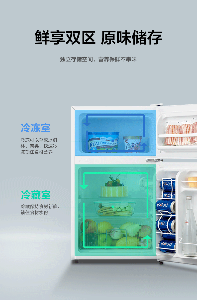 美的/MIDEA 88升 双门迷你小冰箱 冷冻冷藏小型节能环保省电静音电冰箱 BCD-88CM