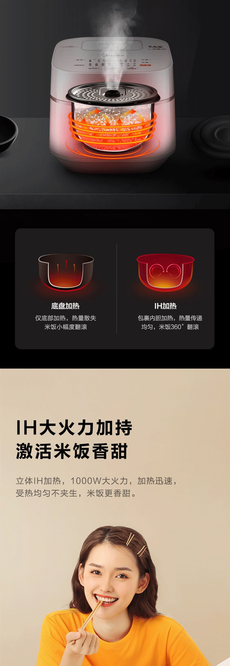 美的/MIDEA WHS30C96 智能触控电饭煲 IH加热 3L精钢厚釜电饭锅