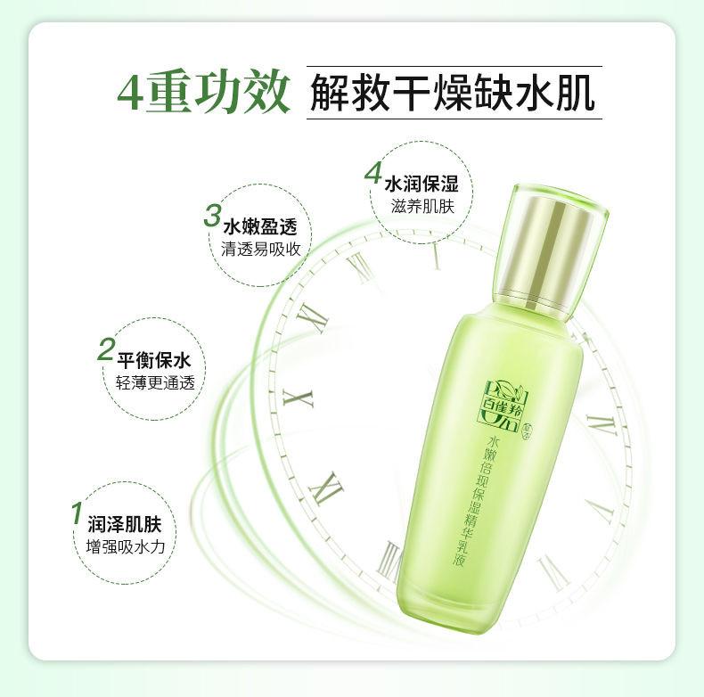 百雀羚乳液女 水嫩倍现保湿精华乳液100ml（补水保湿 清爽不油腻)(新老包装随机发货）